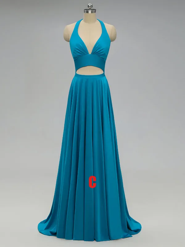 Teal V Neck Side-Slit Cheap Long Bridesmaid Dresses Online, WGY0320