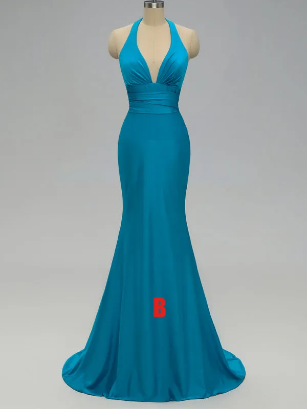 Teal V Neck Side-Slit Cheap Long Bridesmaid Dresses Online, WGY0320