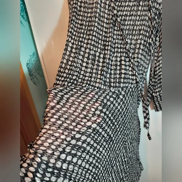 Theory Mesh Polka Dot Assimmetrical Midi Dress Sz L See Through With The Flow