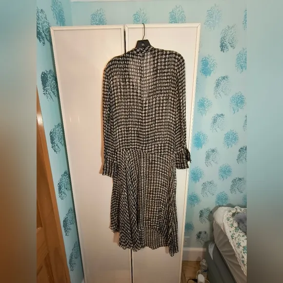 Theory Mesh Polka Dot Assimmetrical Midi Dress Sz L See Through With The Flow