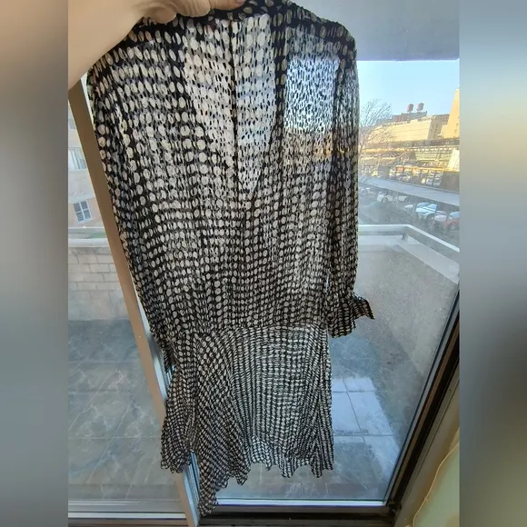 Theory Mesh Polka Dot Assimmetrical Midi Dress Sz L See Through With The Flow