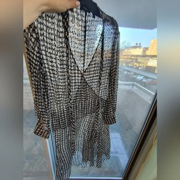 Theory Mesh Polka Dot Assimmetrical Midi Dress Sz L See Through With The Flow