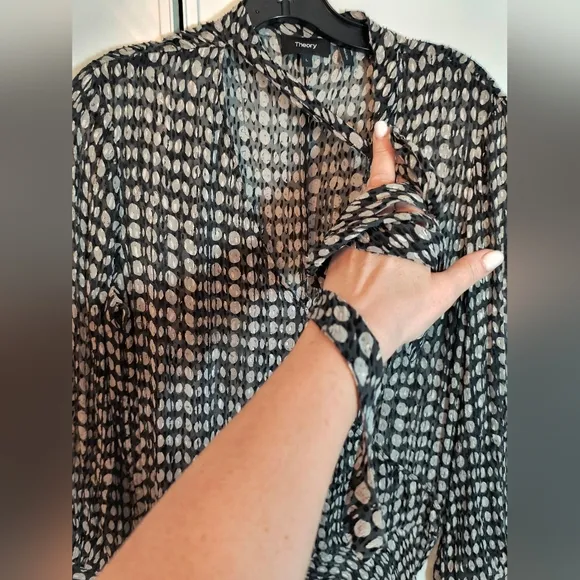 Theory Mesh Polka Dot Assimmetrical Midi Dress Sz L See Through With The Flow