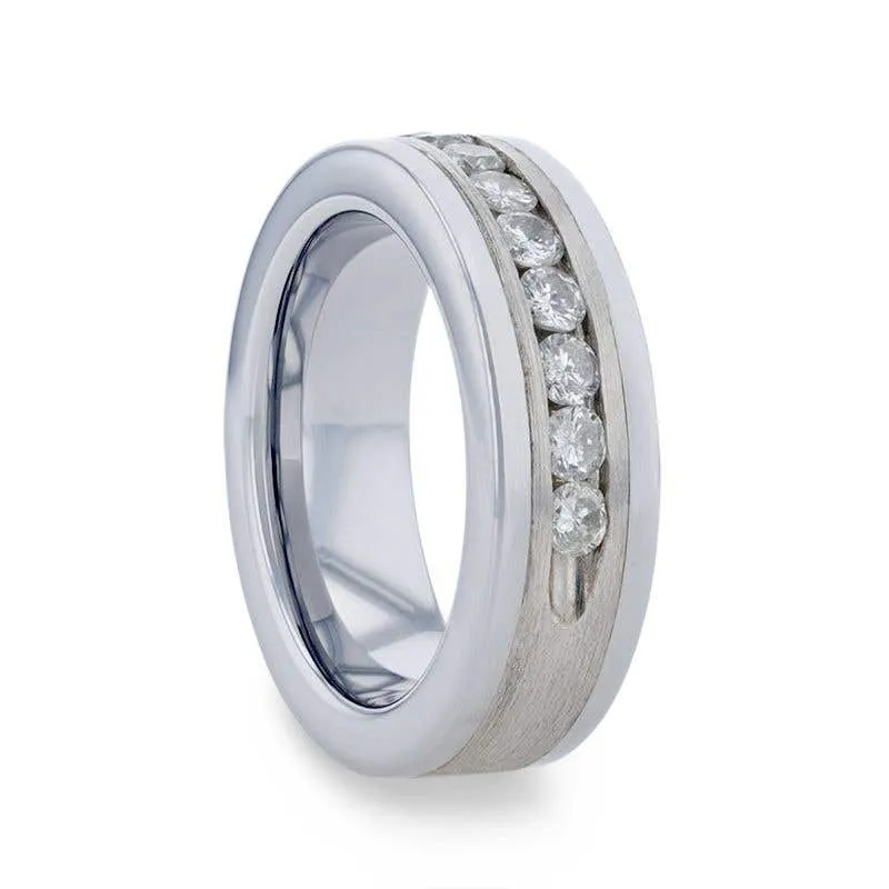 Thorsten HOLDEN Flat Tungsten Carbide ring with Satin Finished Silver Inlay and 0.9 ctw Channel Set Diamonds by Thorsten - 8mm
