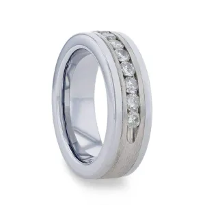 Thorsten HOLDEN Flat Tungsten Carbide ring with Satin Finished Silver Inlay and 0.9 ctw Channel Set Diamonds by Thorsten - 8mm