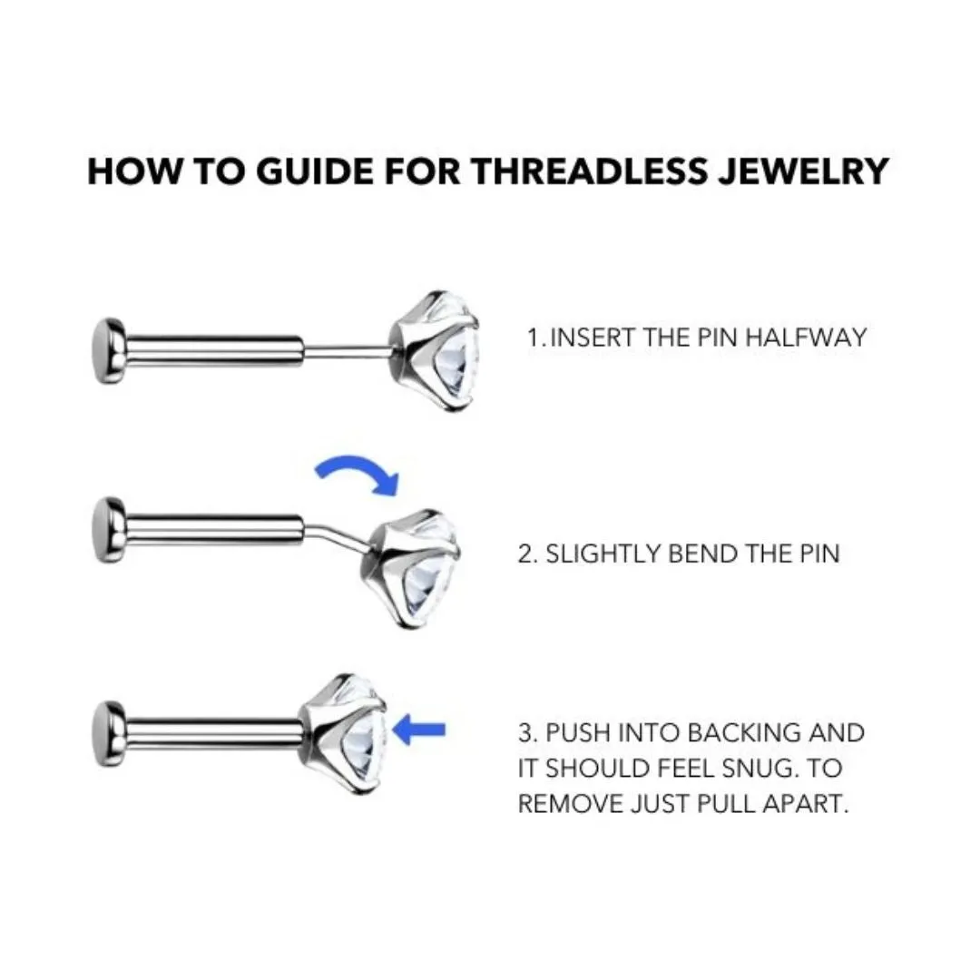 Titanium Threadless Flat Back CZ Pave Snake Earring