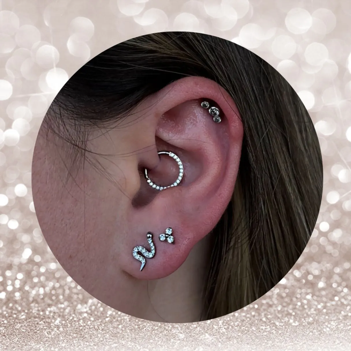 Titanium Threadless Flat Back CZ Pave Snake Earring