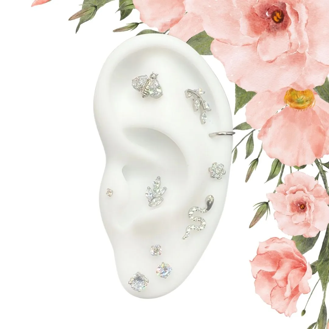 Titanium Threadless Flat Back CZ Pave Snake Earring