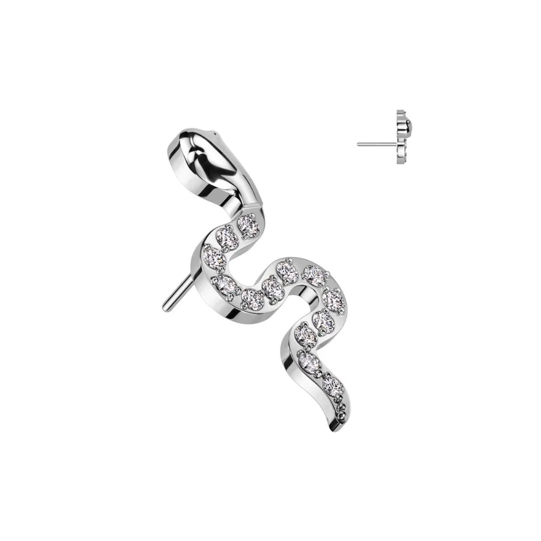 Titanium Threadless Flat Back CZ Pave Snake Earring