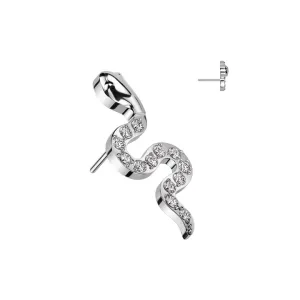 Titanium Threadless Flat Back CZ Pave Snake Earring