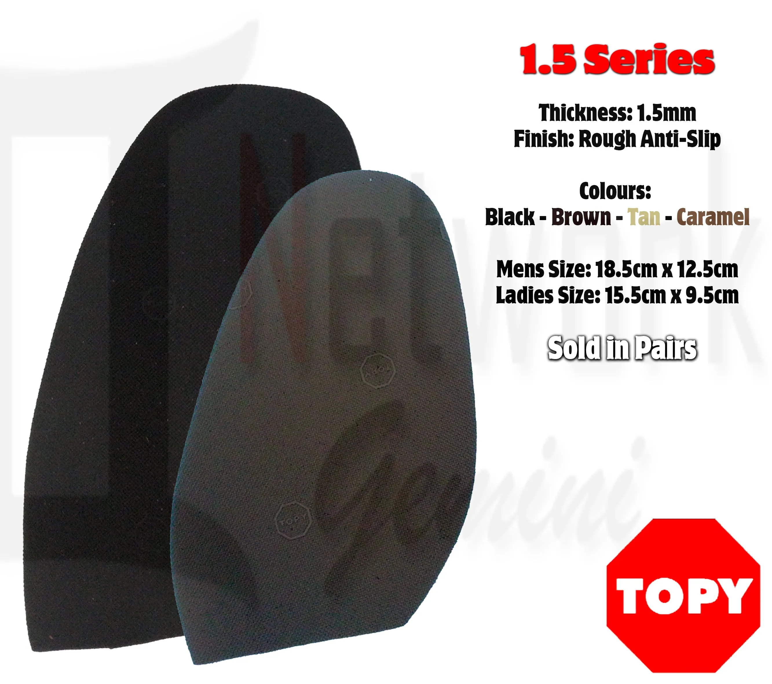 Topy Soles Rubber 1.5mm Thick-  4 colors - Ladies & Mens Sizes