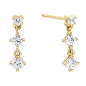 Trio Stone Drop Stud Earring 14K