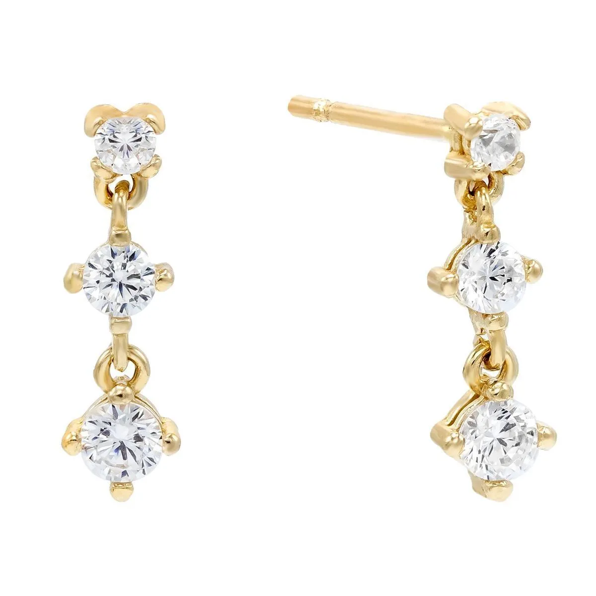Trio Stone Drop Stud Earring 14K