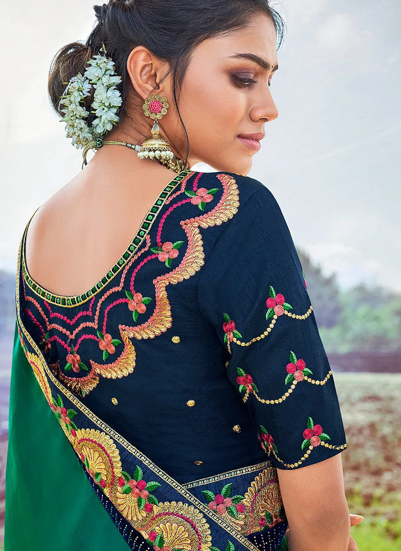 Turquoise And Blue Multi Embroidered Saree