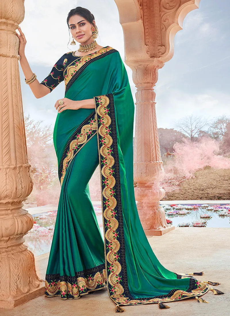 Turquoise And Blue Multi Embroidered Saree