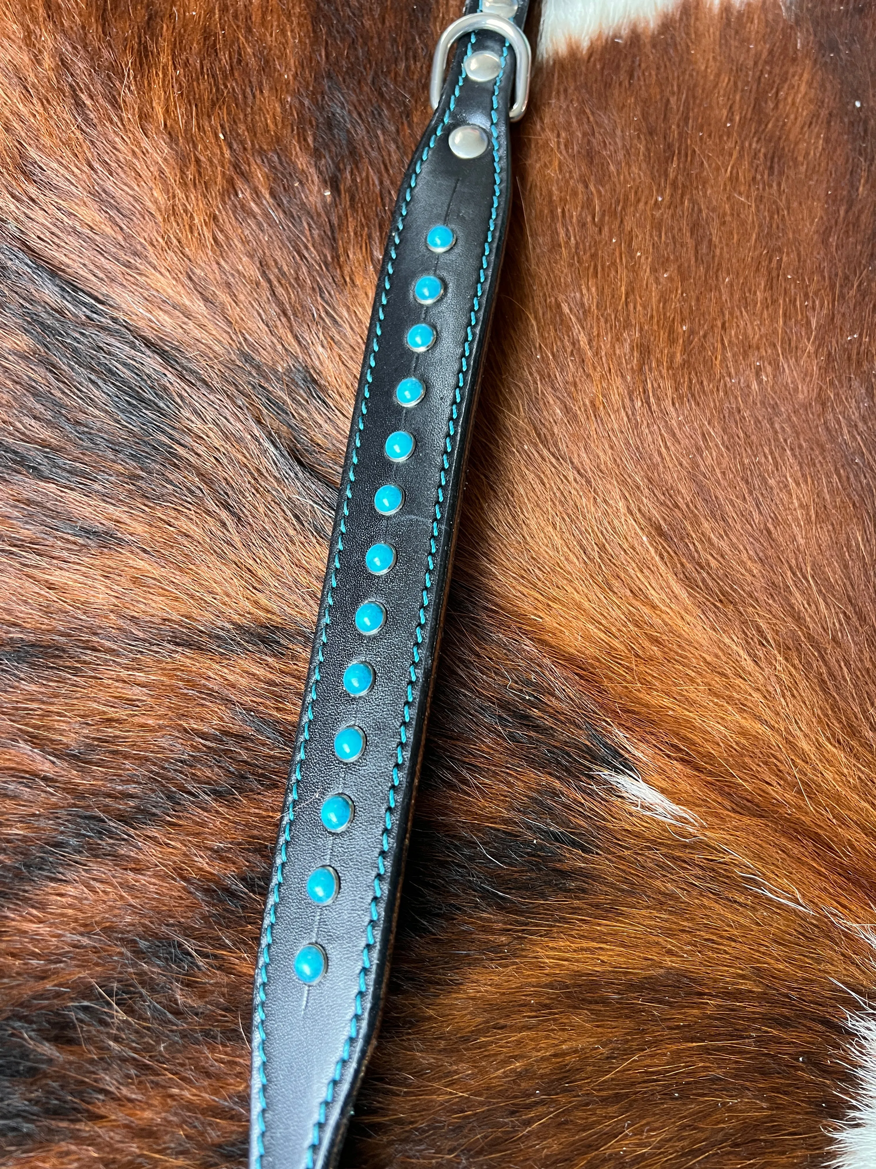 Turquoise Beaded Leather Dog Collar