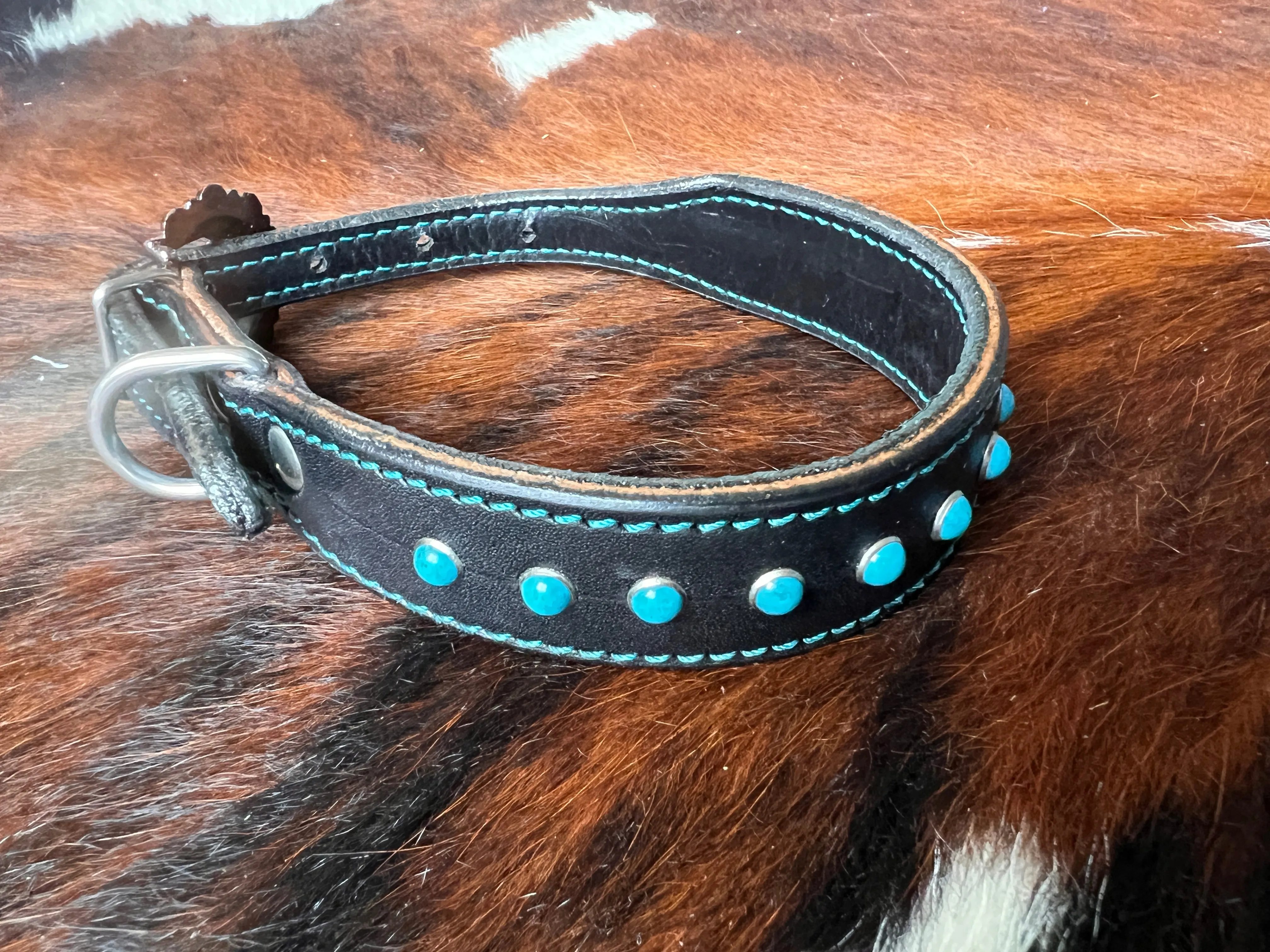 Turquoise Beaded Leather Dog Collar