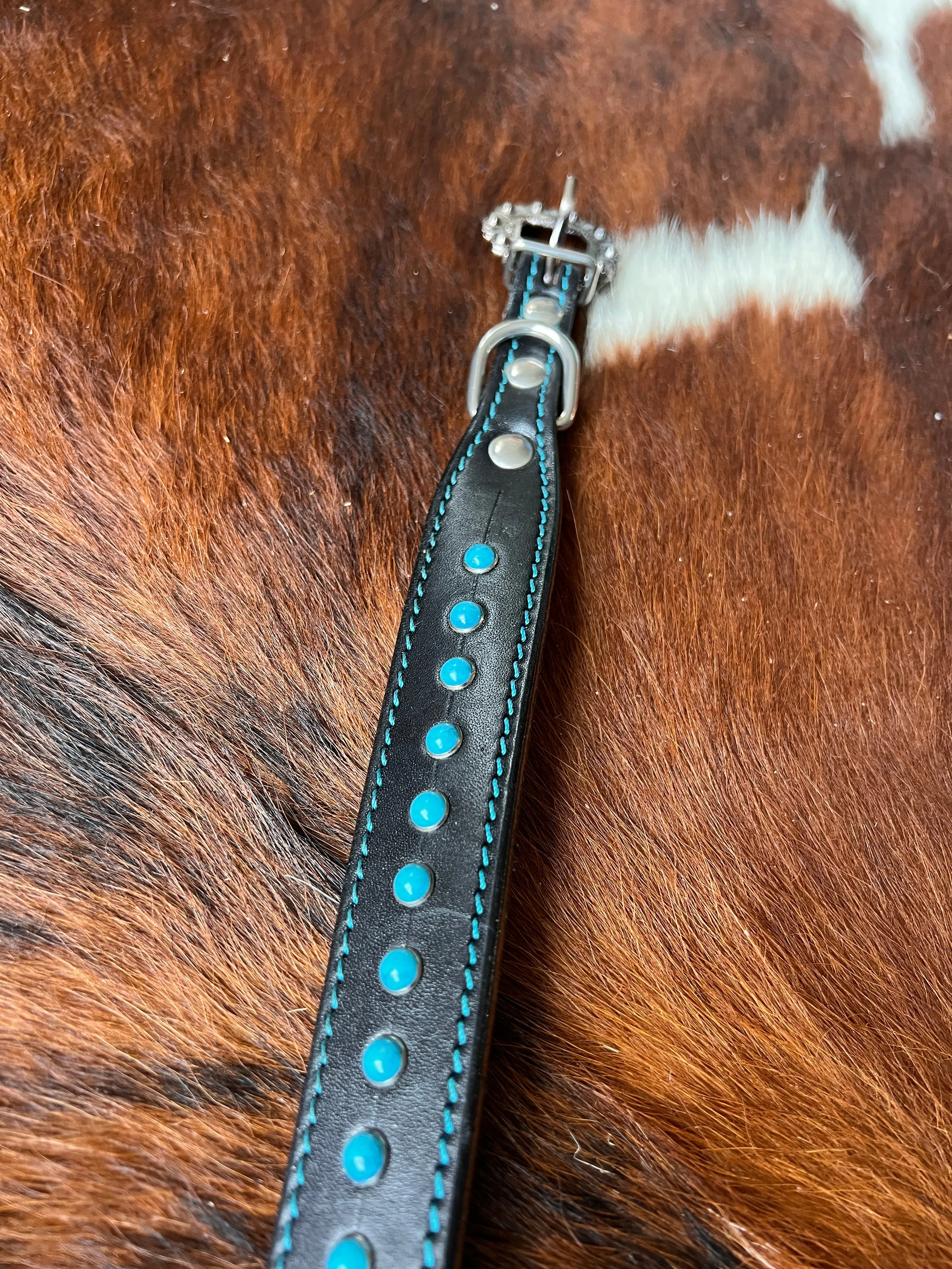 Turquoise Beaded Leather Dog Collar