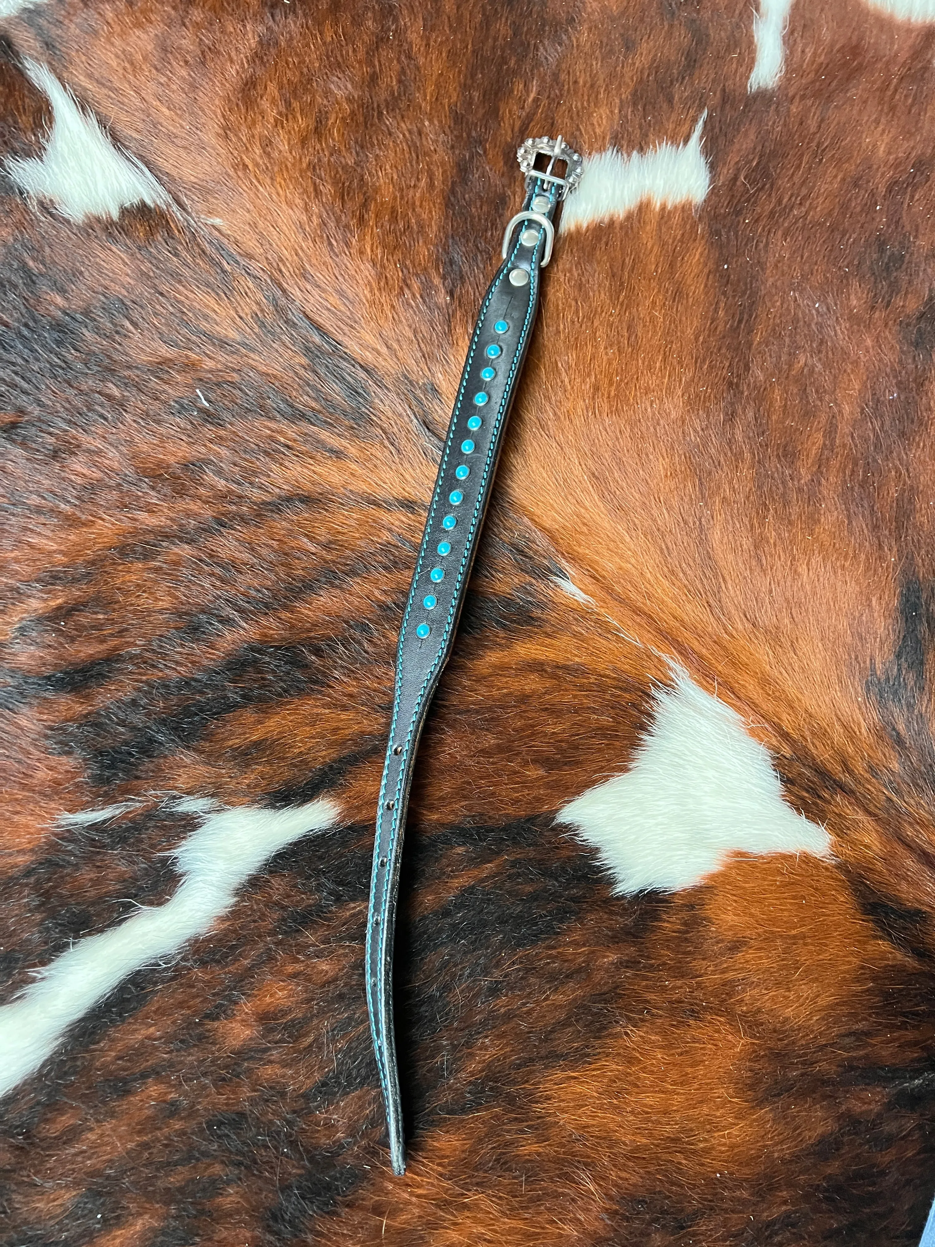 Turquoise Beaded Leather Dog Collar