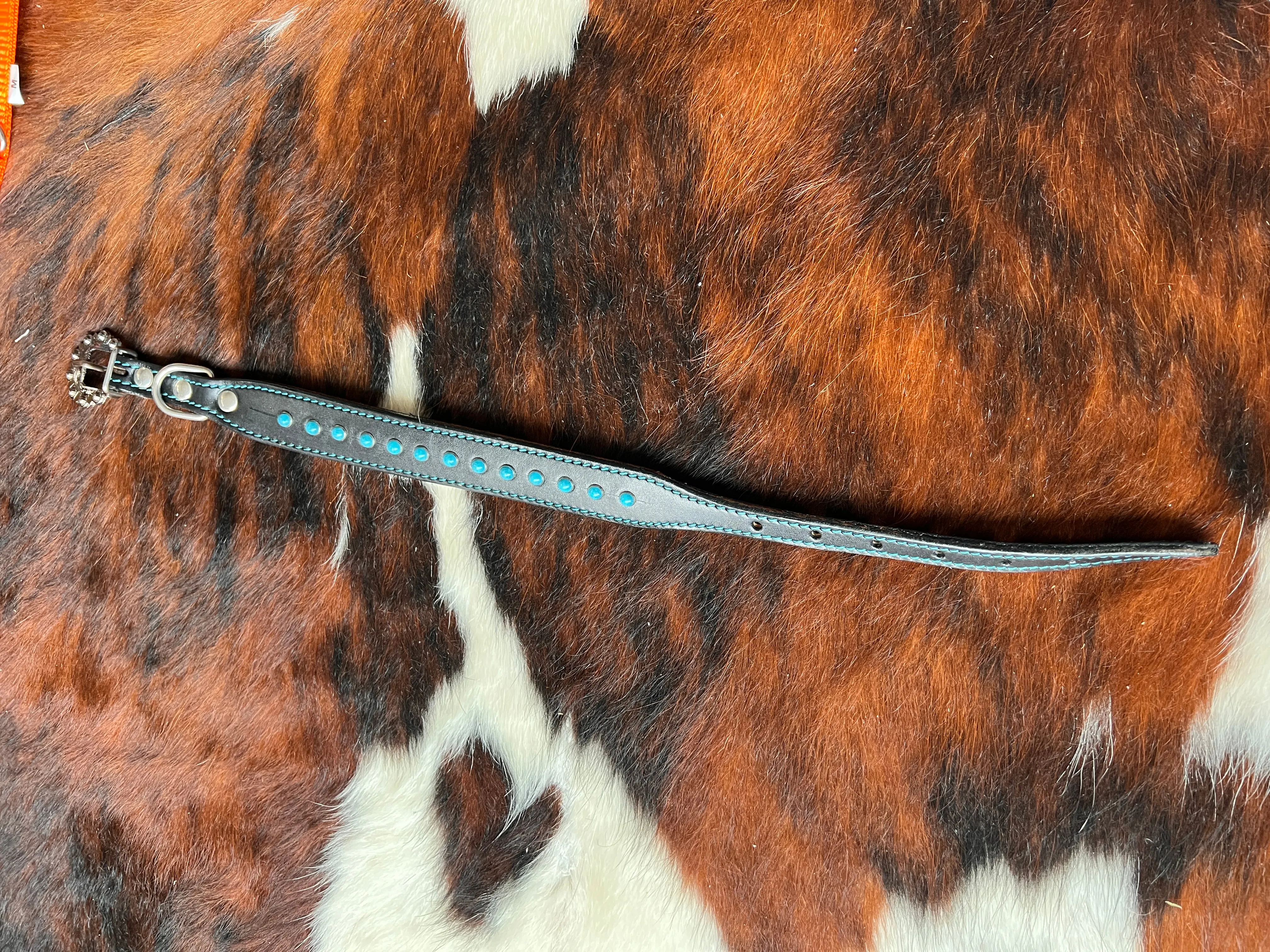 Turquoise Beaded Leather Dog Collar