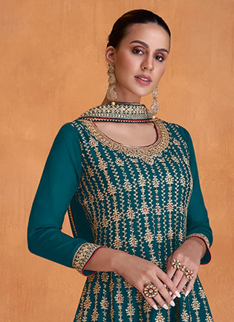 Turquoise Multi Designer Embroidery Wedding Gharara Suit