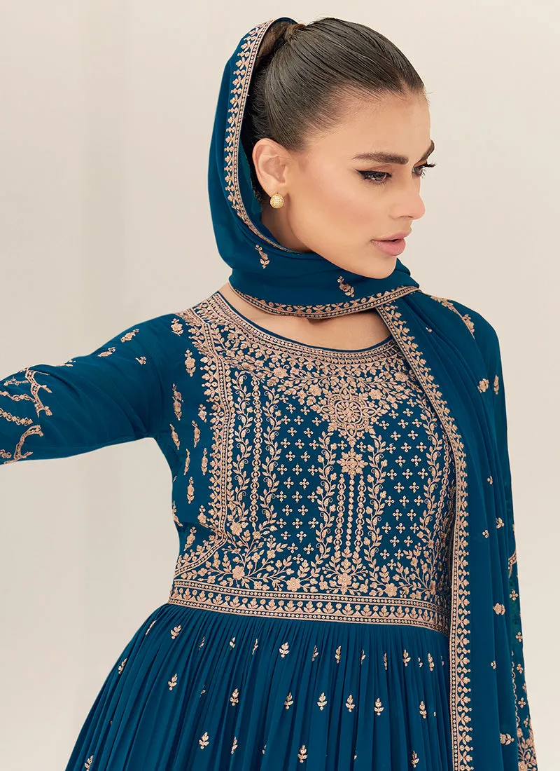 Turquoise Traditional Embroidery Anarkali Gown