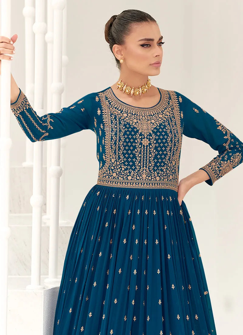 Turquoise Traditional Embroidery Anarkali Gown