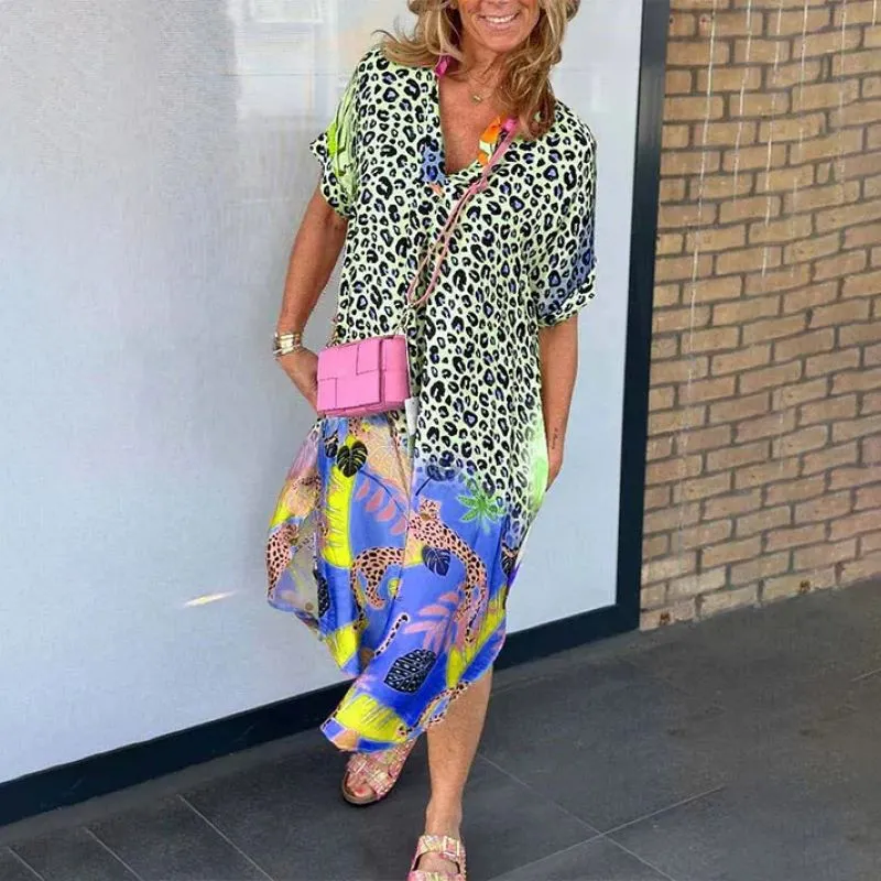 V-Neck Printed Loose Dress