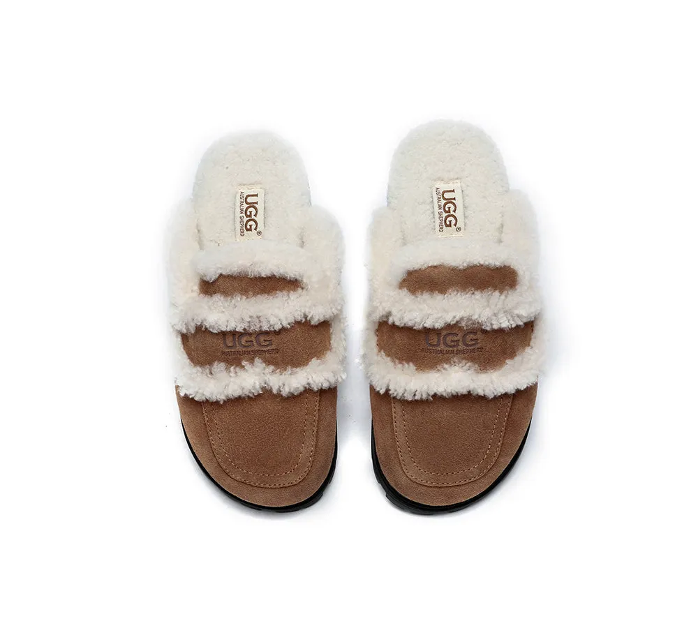 Women Sheepskin Wool Shearling Lined Slippers Remi