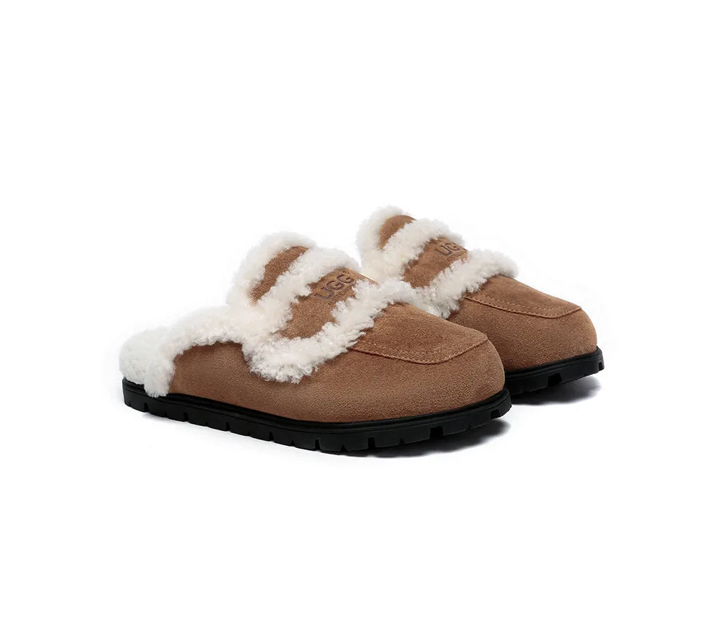 Women Sheepskin Wool Shearling Lined Slippers Remi