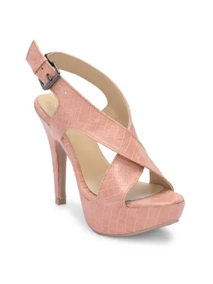 Women's  Vegan Leather Croco Print Stylish High Heel Sandal