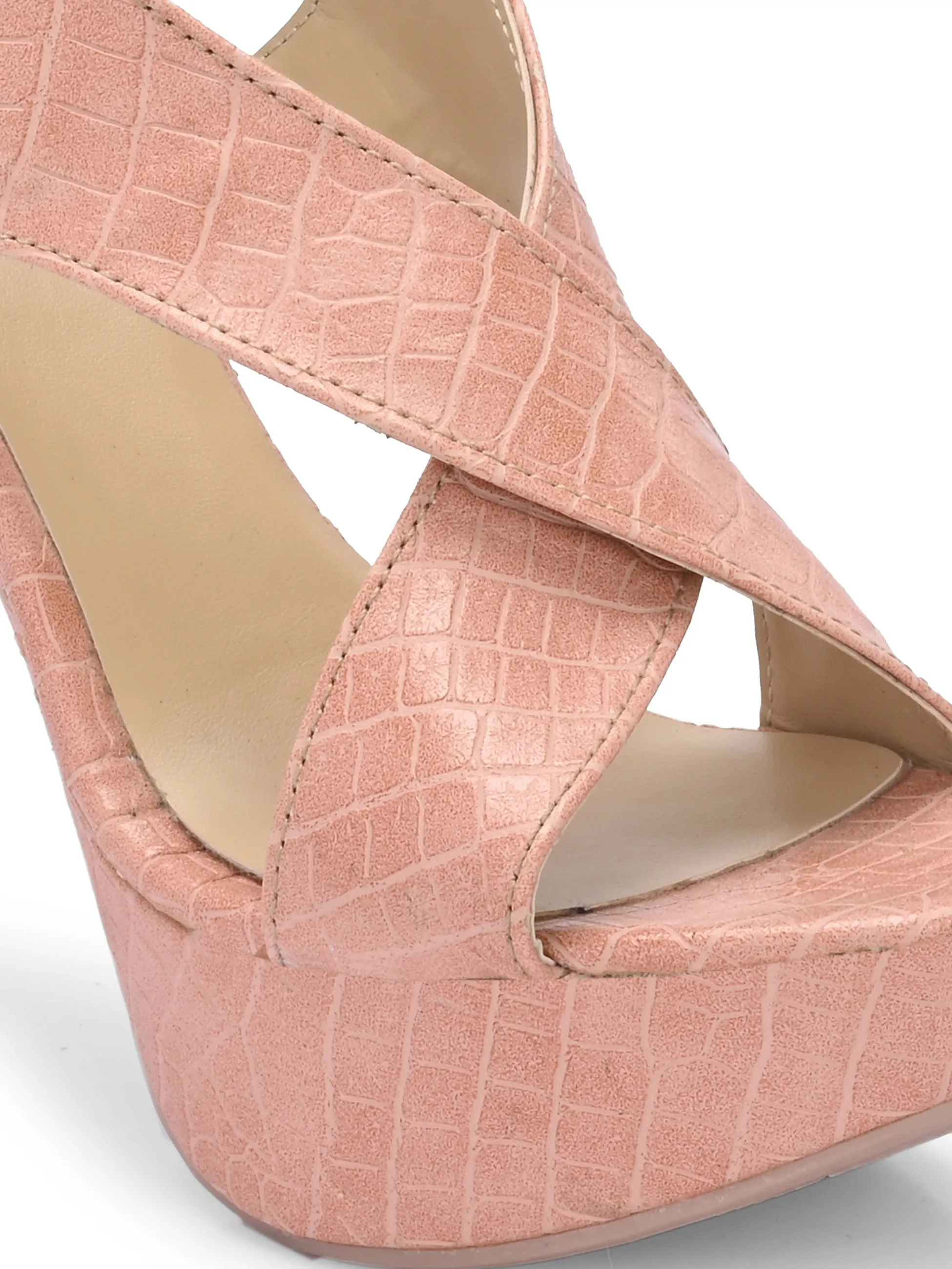 Women's  Vegan Leather Croco Print Stylish High Heel Sandal