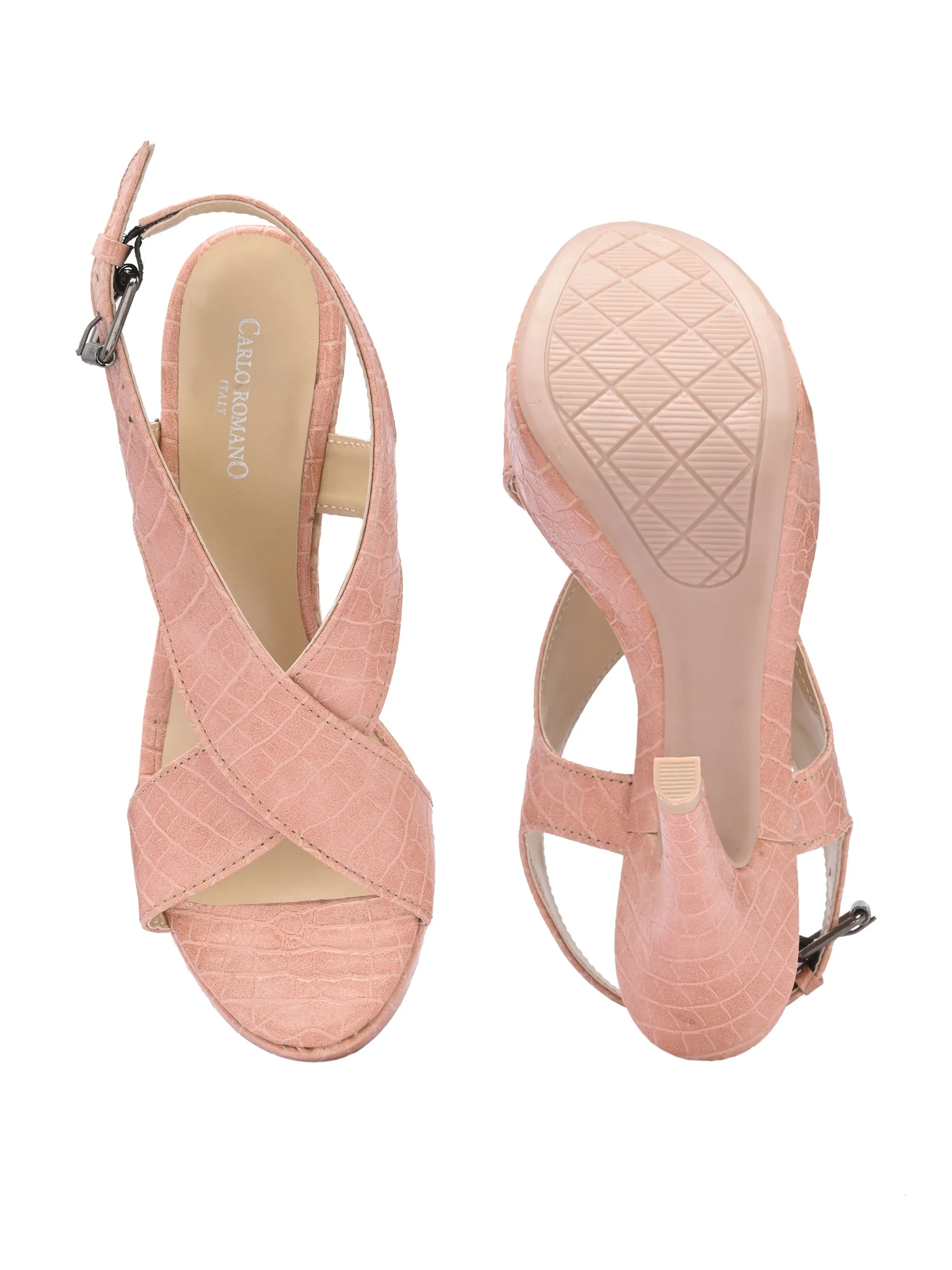 Women's  Vegan Leather Croco Print Stylish High Heel Sandal