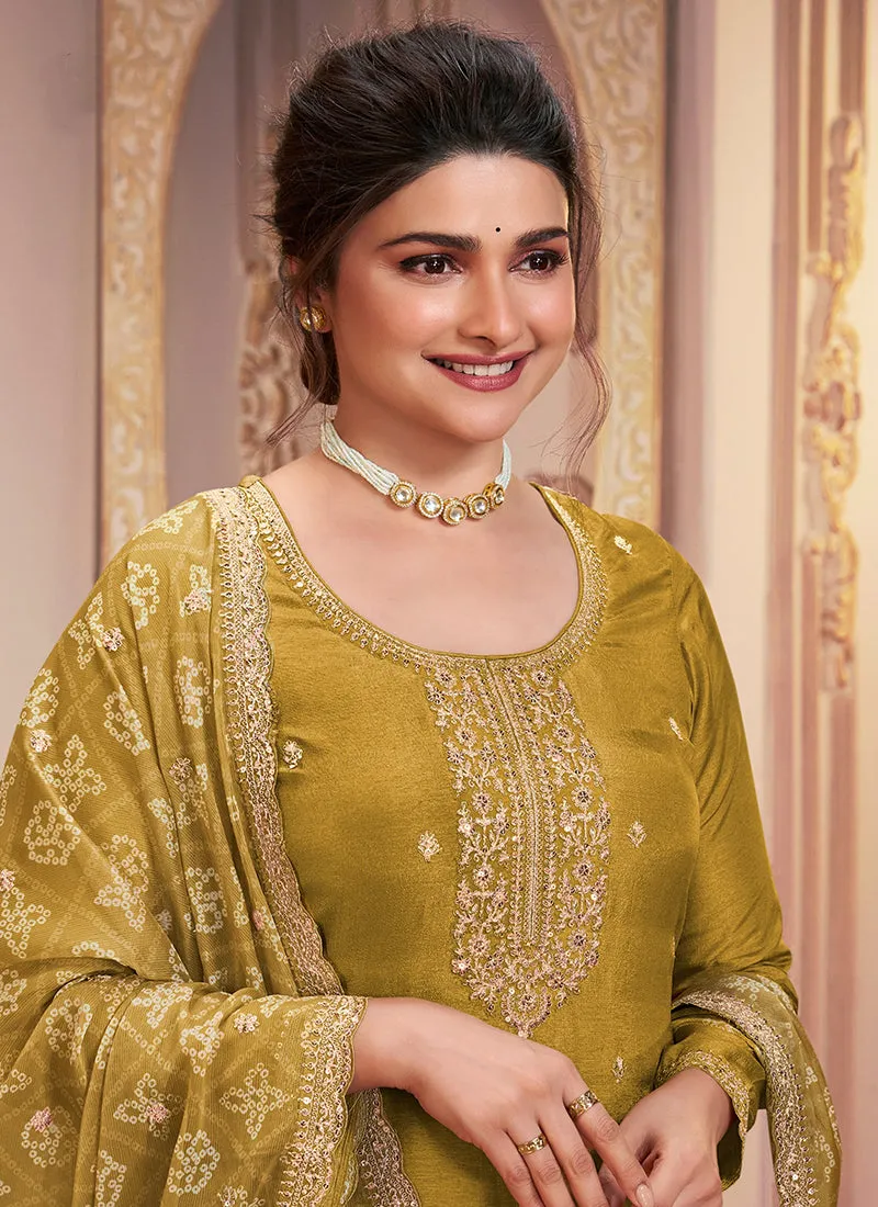 Yellow Embroidered Pakistani Pant Style Suit