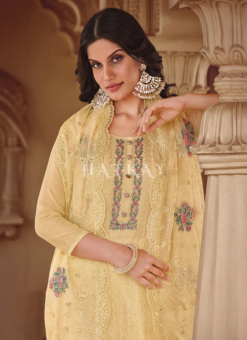 Yellow Embroidered Pakistani Pant Style Suit