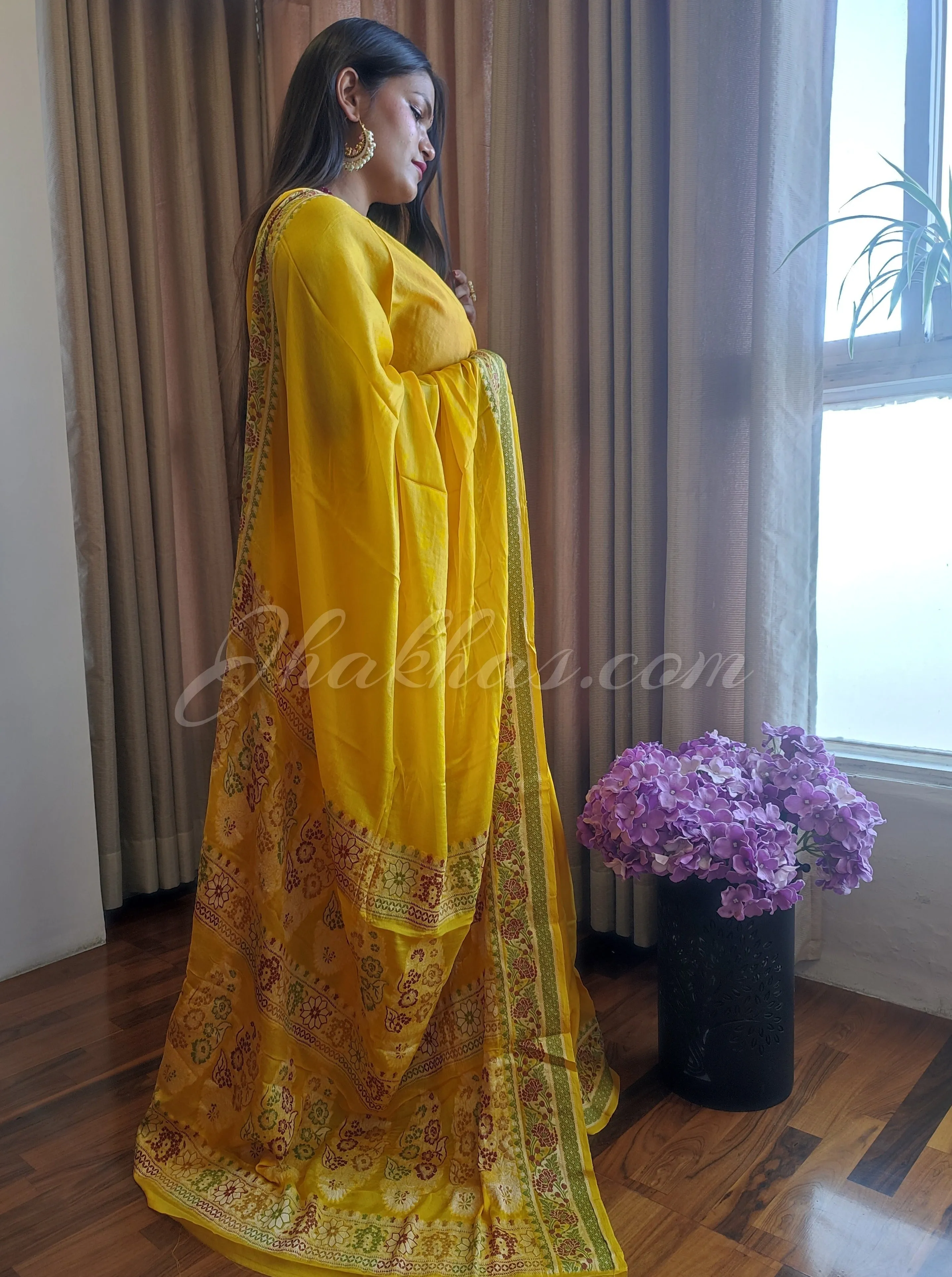 Yellow-Pink Banarasi Heavy Bandhani Saree Occasion