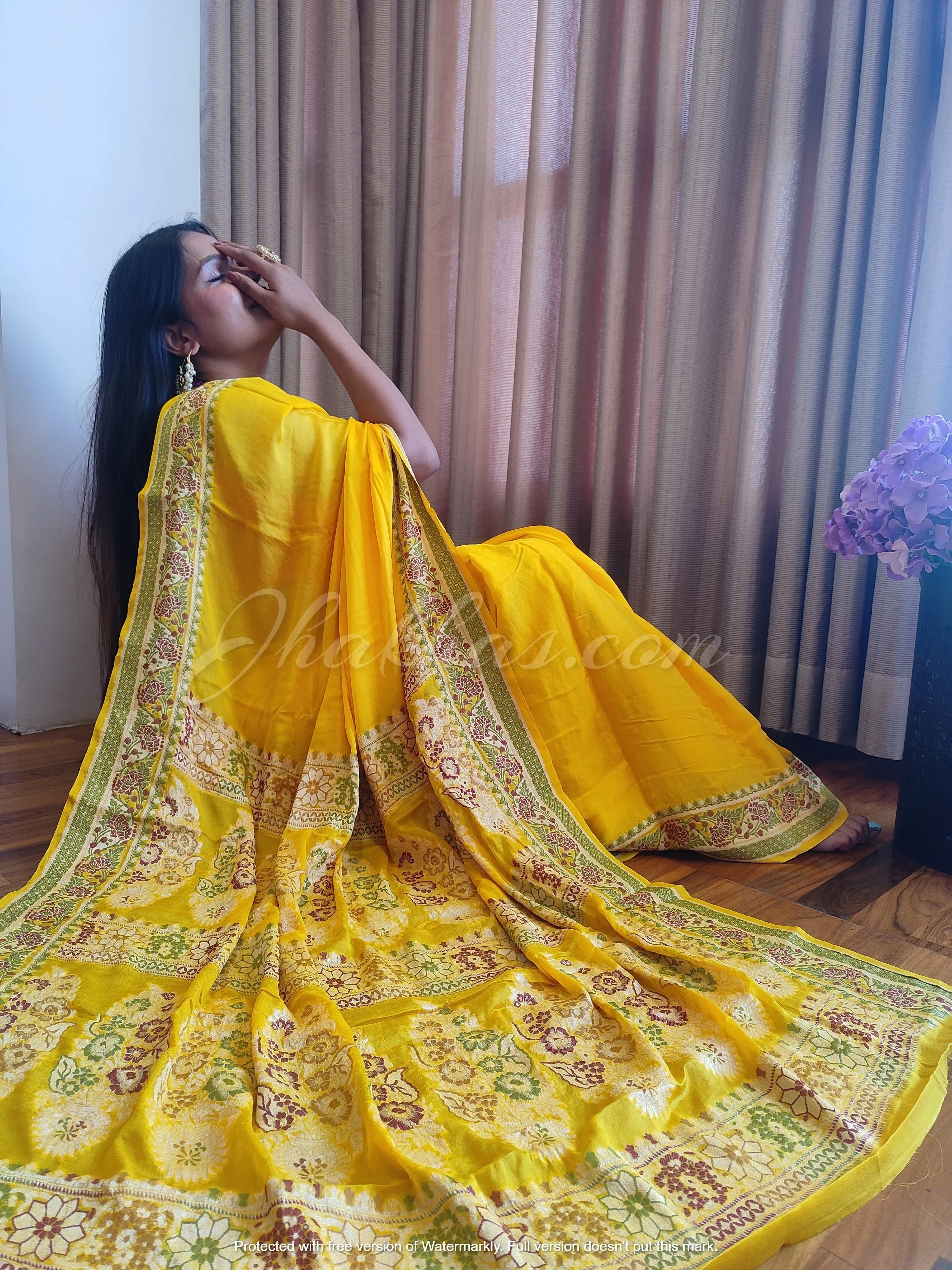 Yellow-Pink Banarasi Heavy Bandhani Saree Occasion