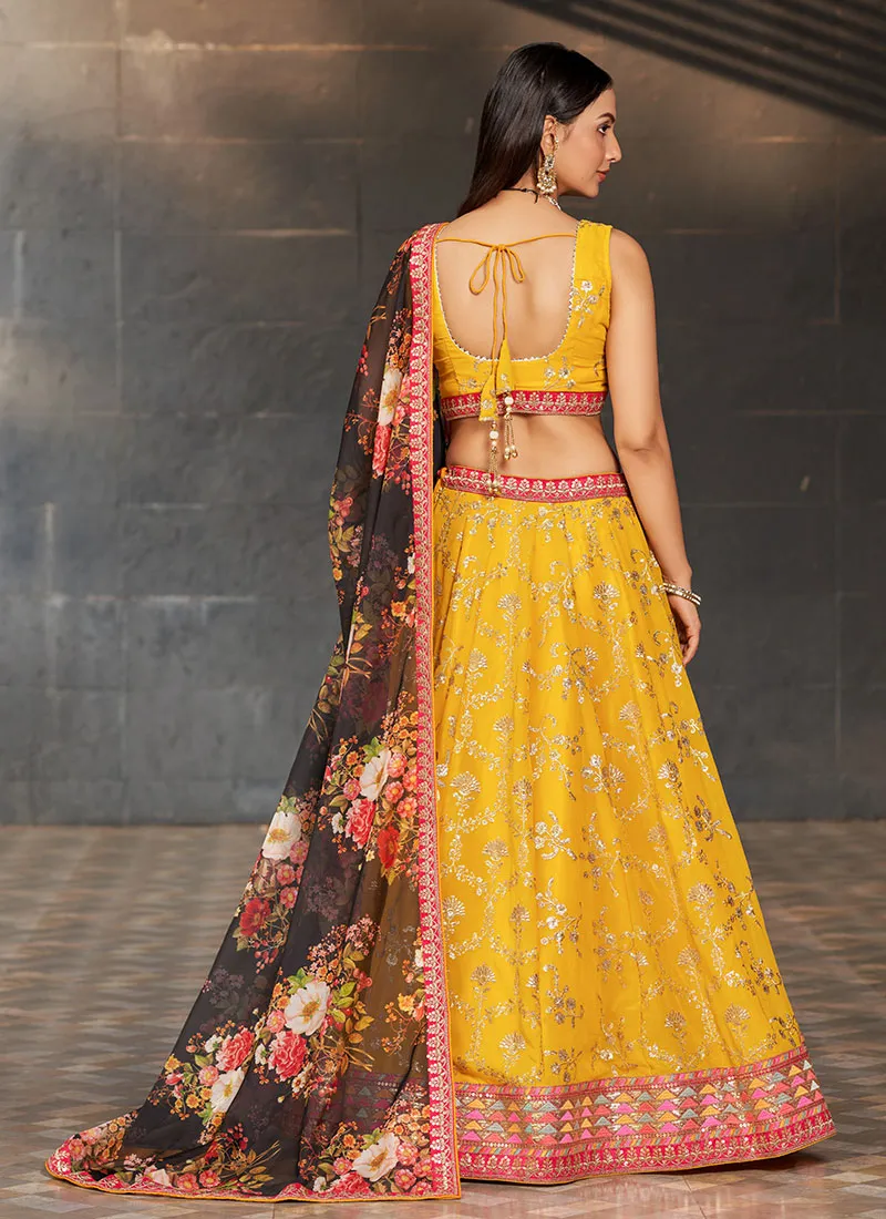 Yellow Sequence Embroidery Lehenga Choli And Dupatta