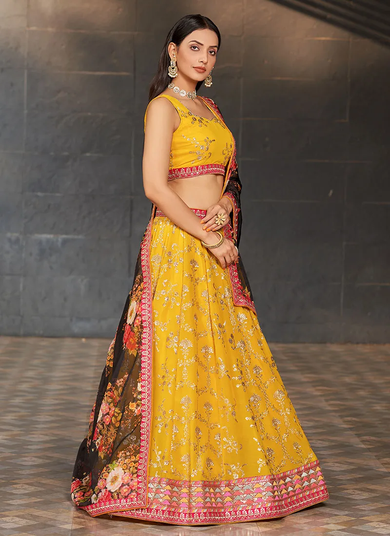 Yellow Sequence Embroidery Lehenga Choli And Dupatta