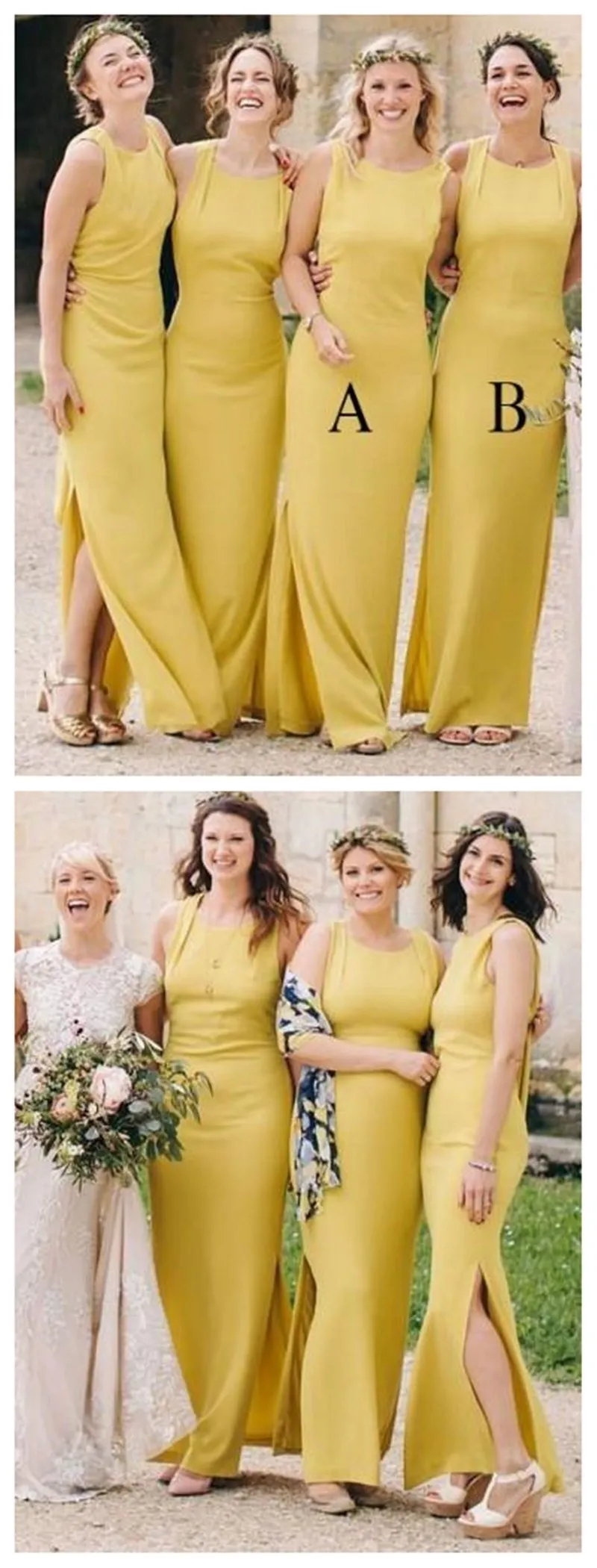 Yellow Side Slit Mermaid Long Cheap Custom Bridesmaid Dresses Online, WGY0312