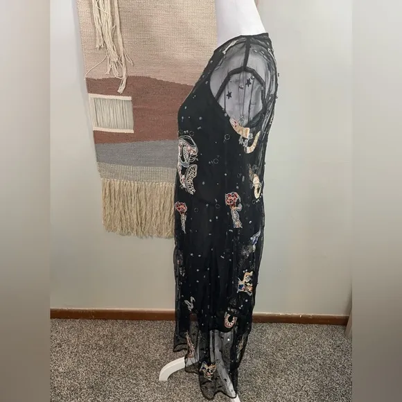 ZARA Astrology Embroidered Mesh Midi Dress RARE XS